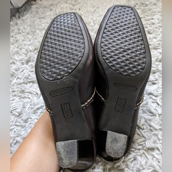 Aerosoles Leather Catch Me Mule Kitten Heel 6.5 Brown Leather Square Toe 3" Heel - Picture 5 of 9